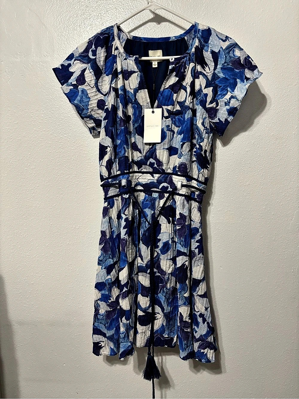 Adelyn Rae Avery Placement Midi Dress Mini Blue & White Small